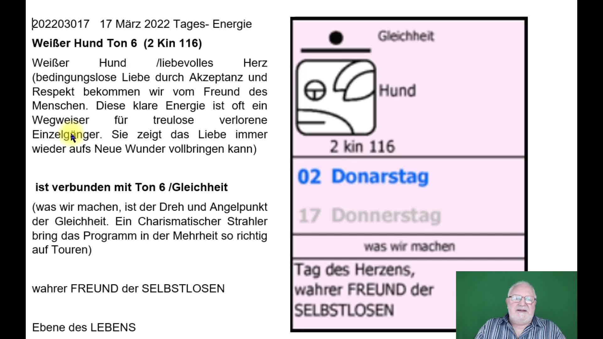 17 März 2022 Tagesenergie Weißer Hund Ton 6