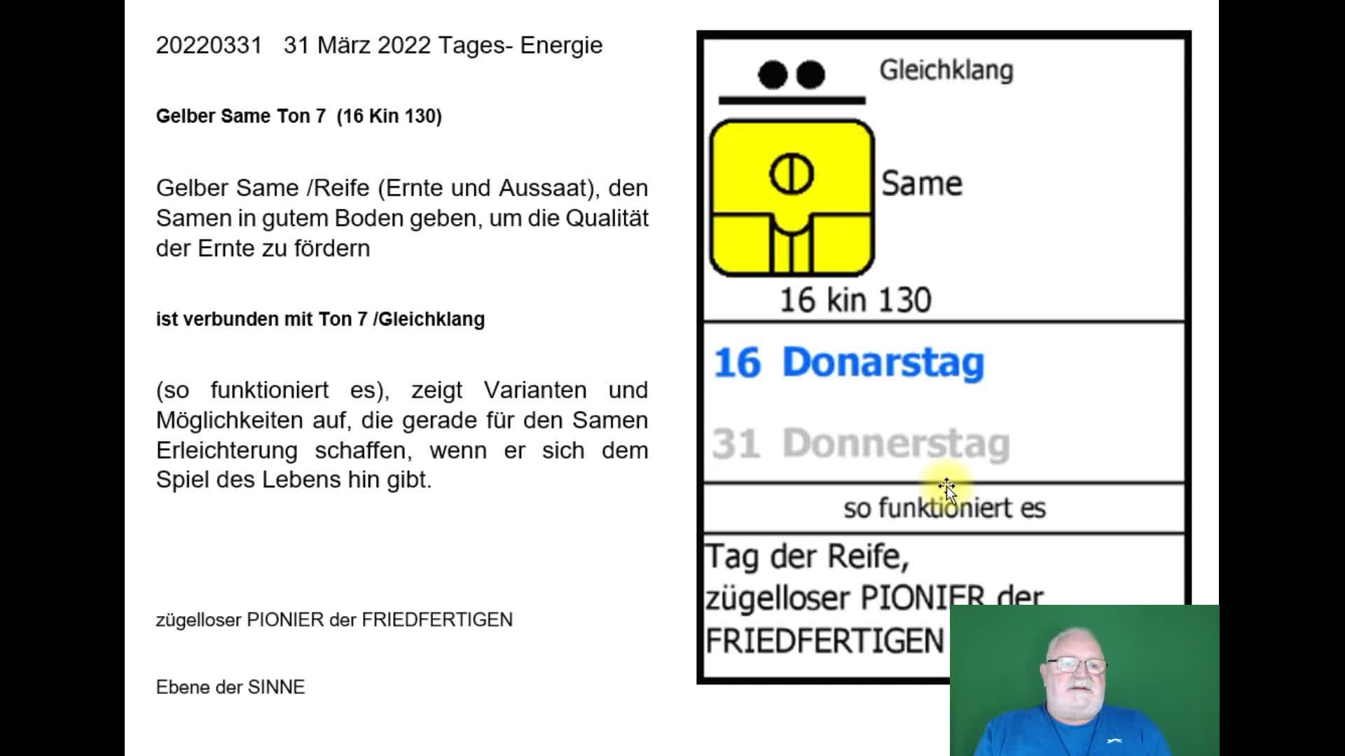 31 März 2022 Tagesenergie Gelber Samen Ton 7