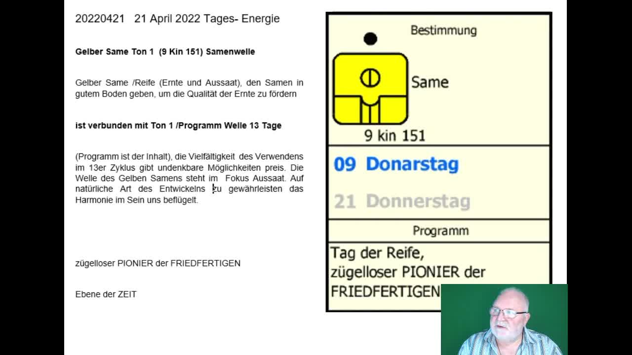 21 April 2022 Tagesenergie Gelber Samen Ton 1 Samenwelle