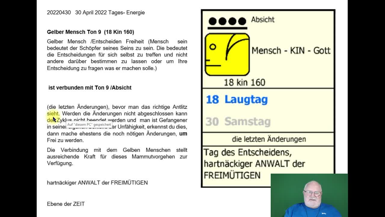 30 April 2022 Tagesenergie Gelber Mensch Ton 9