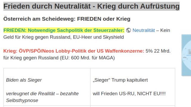 Frieden durch Neutralität - Krieg durch Aufrüstung - freeset2033.at